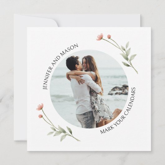 ワイルドフラワーフローラ日付写真を保存 招待状 (裏面)