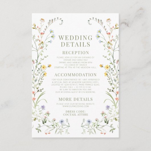 ワイルドフラワーフローラ春の結婚式詳細カード エンクロージャーカード (正面)