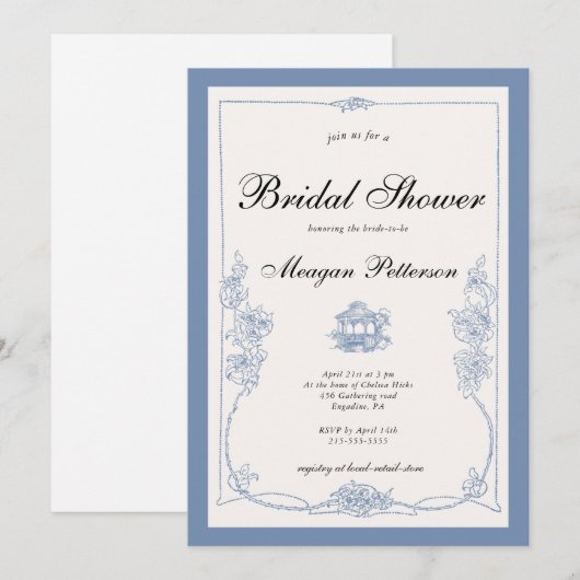 ワイルドフラワーフローラ春ブライダルシャワー 招待状 (正面/裏面)