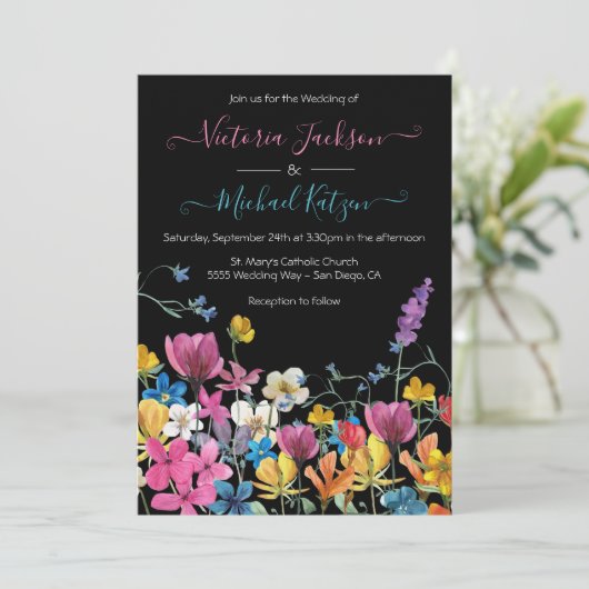 ワイルドフラワーフローラ暗い結婚草地 招待状 (スタンド正面)