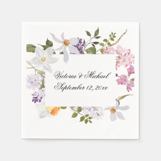 ワイルドフラワーフローラ水カラーフローラナプキン スタンダードカクテルナプキン (正面)