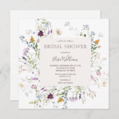 ワイルドフラワーフローラ水彩ブライダルシャワー 招待状 (正面/裏面)