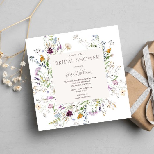 ワイルドフラワーフローラ水彩ブライダルシャワー 招待状