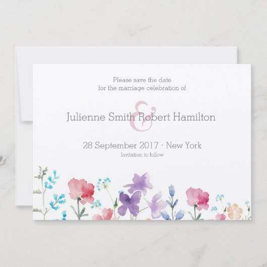 ワイルドフラワーフローラ水彩保存日 セーブザデート (正面)