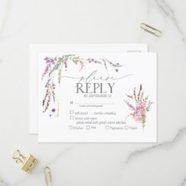 ワイルドフラワーフローラ水彩結婚式RSVP インビテーションポストカード