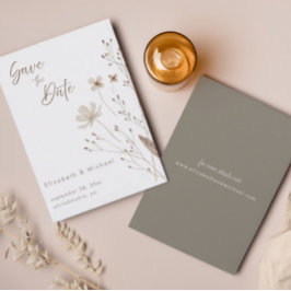 ワイルドフラワーフローラ水彩 | 日付カードの保存 招待状