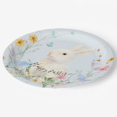 ワイルドフラワーフローラ水色うさぎ春イースター ペーパープレート (アングル)