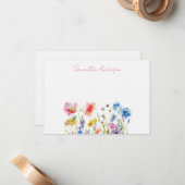 ワイルドフラワーフローラ水色パーソナライズされた ノートカード (正面/裏面インサイチュ)