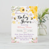 ワイルドフラワーフローラ水色ミツバチ 招待状 (スタンド正面)