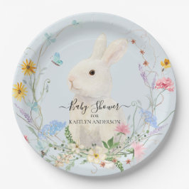 ワイルドフラワーフローラ水色ラビットビーバタフライ ペーパープレート