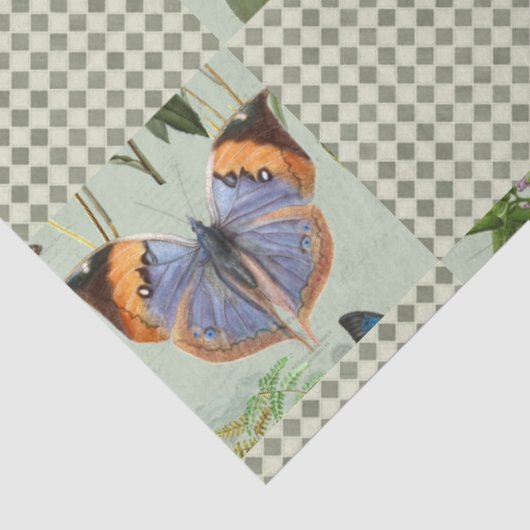 ワイルドフラワーフローラ牧草地のセージのチェックのデコパージュ 薄葉紙 (詳細)