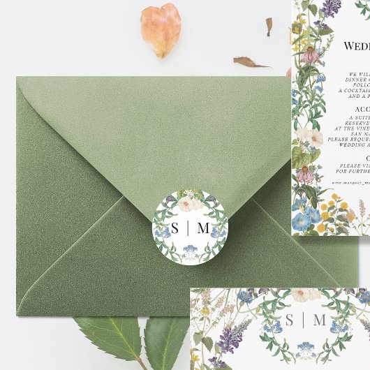 ワイルドフラワーフローラ牧草地春の結婚式シール ラウンドシール