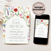 ワイルドフラワーフローラ男女兼用ベビースシャワー 招待状