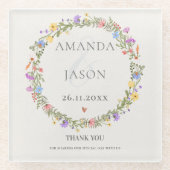 ワイルドフラワーフローラ結婚リースの感謝のお願い ガラスコースター (正面)