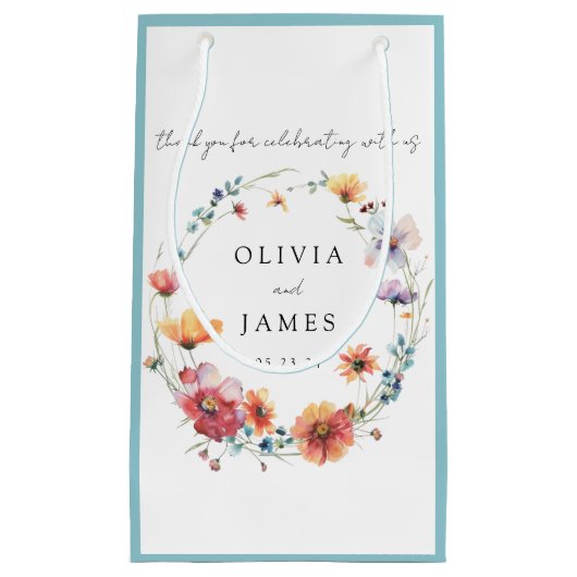 ワイルドフラワーフローラ結婚リースの感謝のお願い スモールペーパーバッグ (正面)