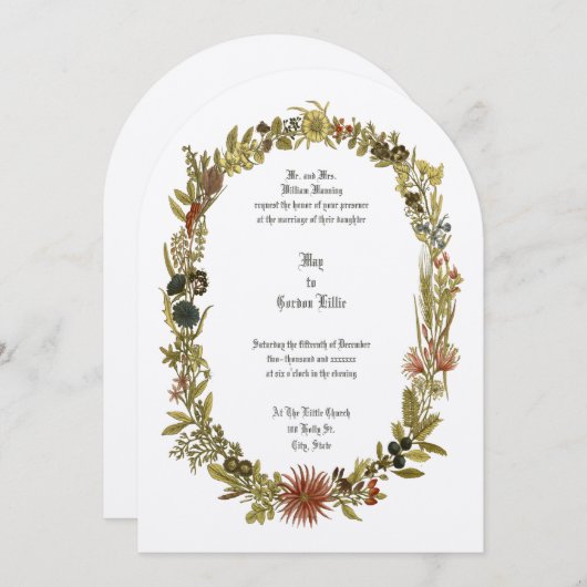 ワイルドフラワーフローラ結婚リース 招待状 (正面/裏面)