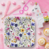 ワイルドフラワーフローラ花水彩 ペーパープレート (パーティー)