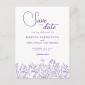 ワイルドフラワーフローラ薄紫結婚式の日付を保存 インビテーションポストカード (正面)
