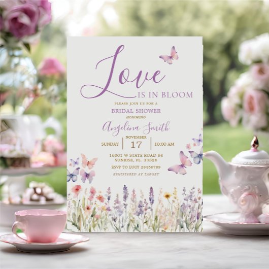 ワイルドフラワーフローラ蝶ブライダルシャワー 招待状
