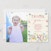 ワイルドフラワーフローラ蝶写真誕生日パーティー サンキューカード (正面)