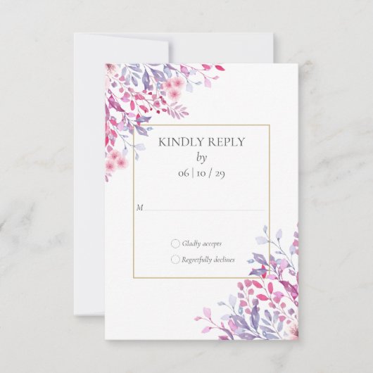 ワイルドフラワーフローラ金ゴールドジオメト結婚リ 出欠カード (正面)