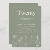 ワイルドフラワーフローラ20セージ緑20誕生日 招待状 (正面/裏面)