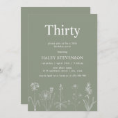 ワイルドフラワーフローラ30歳緑30歳 招待状 (正面/裏面)