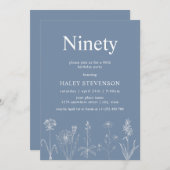 ワイルドフラワーフローラ90ダスティブルー90誕生日 招待状 (正面/裏面)