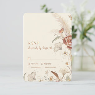 ワイルドフラワーフローラBOHOクリームテラコッタ結婚ズ 出欠カード