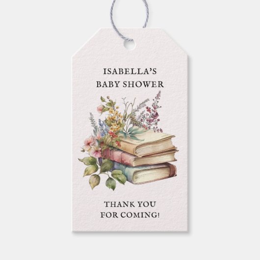 ワイルドフラワーブックをテーマにした赤ちゃんシャワー ギフトタグ (正面)