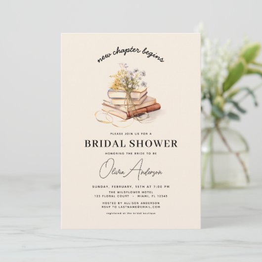 ワイルドフラワーブック新しいチャプター開始ブライダルシャワー 招待状 (スタンド正面)