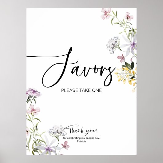 ワイルドフラワーブライダルシャワーの好意サイン ポスター (正面)