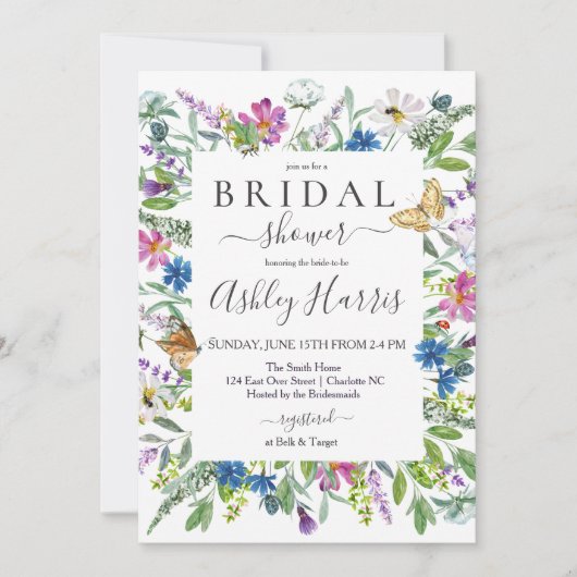 ワイルドフラワーブライダルシャワーの招待 招待状 (正面)