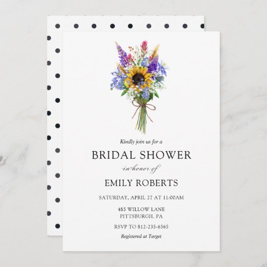 ワイルドフラワーブライダルシャワーへの招待 招待状 (正面/裏面)
