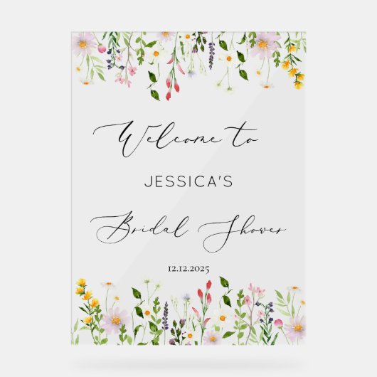 ワイルドフラワーブライダルシャワーへようこそ アクリルサイン (正面)