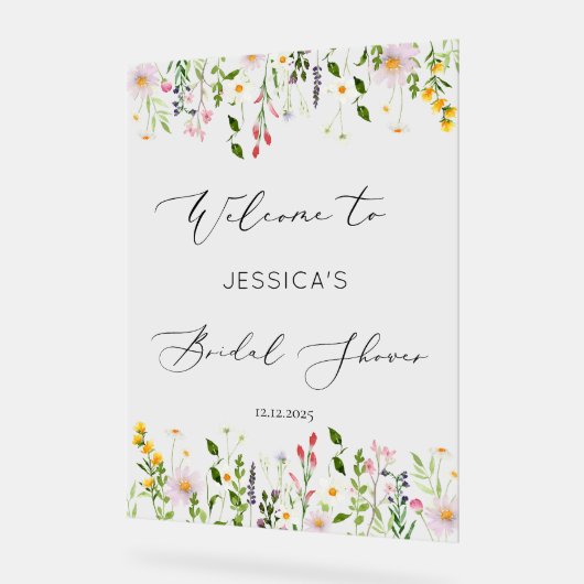 ワイルドフラワーブライダルシャワーへようこそ アクリルサイン (傾斜)