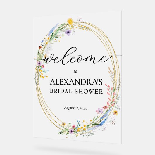 ワイルドフラワーブライダルシャワーへようこそ アクリルサイン (傾斜)