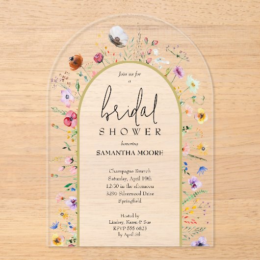 ワイルドフラワーブライダルシャワーアクリル招待状 アクリル招待状 (正面)