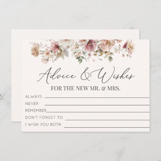 ワイルドフラワーブライダルシャワーアドバイスと希望 エンクロージャーカード (正面/裏面)