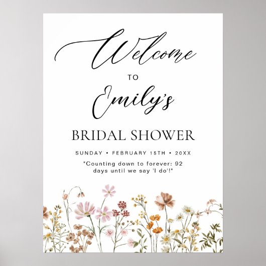 ワイルドフラワーブライダルシャワーウェルカムサインイン開花 ポスター (正面)