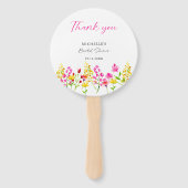 ワイルドフラワーブライダルシャワースクリプトピンク花模様 ハンドファン (正面)