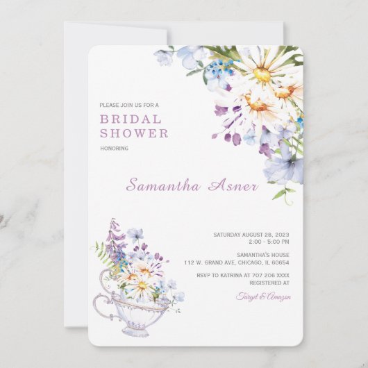 ワイルドフラワーブライダルシャワーティーパーティー 招待状 (正面)