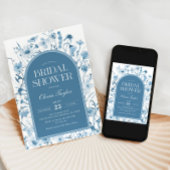 ワイルドフラワーブライダルシャワーフローラブルー 招待状