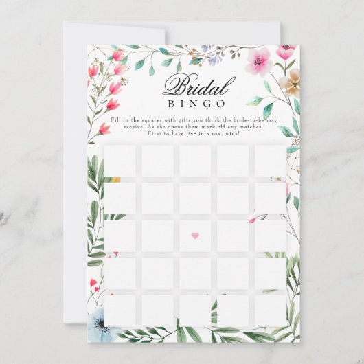 ワイルドフラワーブライダルシャワーブライダルギフトビンゴゲーム 招待状 (正面)