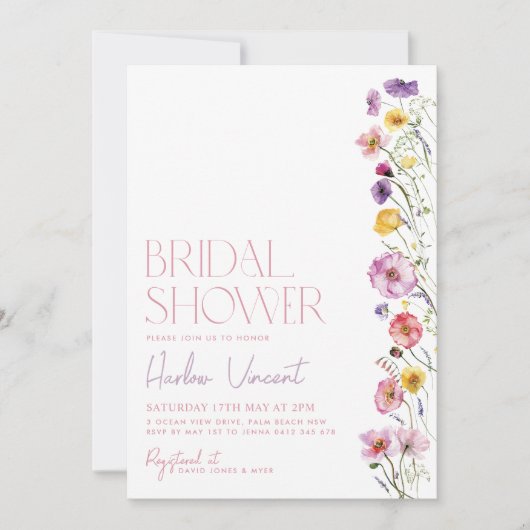 ワイルドフラワーブライダルシャワーポピーかわいらしズ招待状 招待状 (正面)