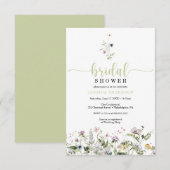 ワイルドフラワーブライダルシャワーミニマル招待状カード 招待状 (正面/裏面)