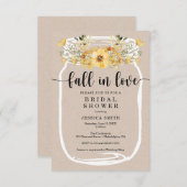 ワイルドフラワーブライダルシャワーメイソンジャーイエロー 招待状 (正面/裏面)