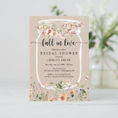 ワイルドフラワーブライダルシャワーメイソンジャールピンク招待状 招待状 (スタンド正面)