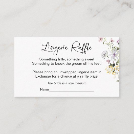 ワイルドフラワーブライダルシャワーランジェリーラッフル エンクロージャーカード (正面)