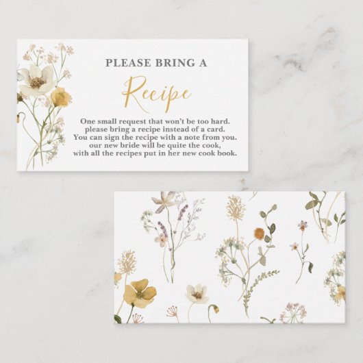 ワイルドフラワーブライダルシャワーレシピカードの要求 エンクロージャーカード (正面/裏面)